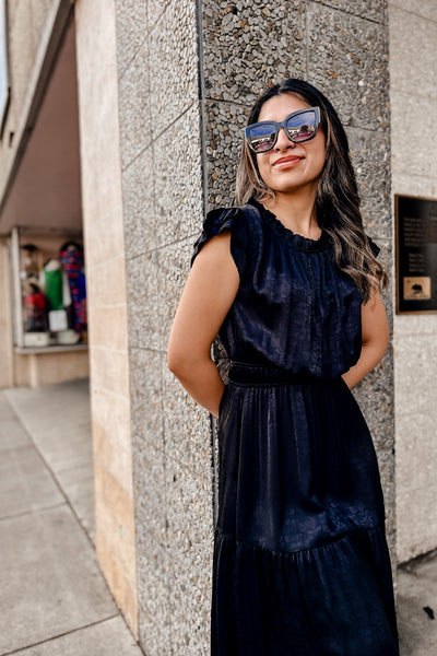 The Cast in Stone Black Printed Midi Dress