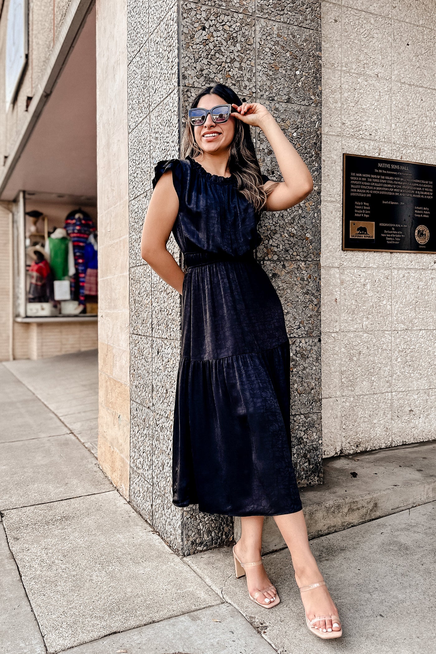 The Cast in Stone Black Printed Midi Dress