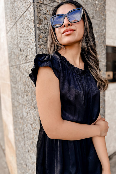 The Cast in Stone Black Printed Midi Dress