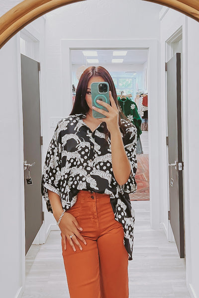 The Hear Me Roar Black Tiger Print Blouse
