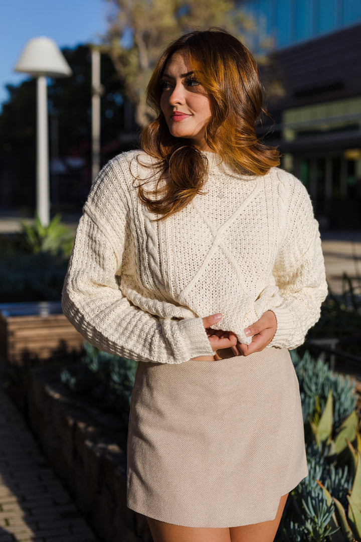 The Always On Time Stone Herringbone Wrap Skort