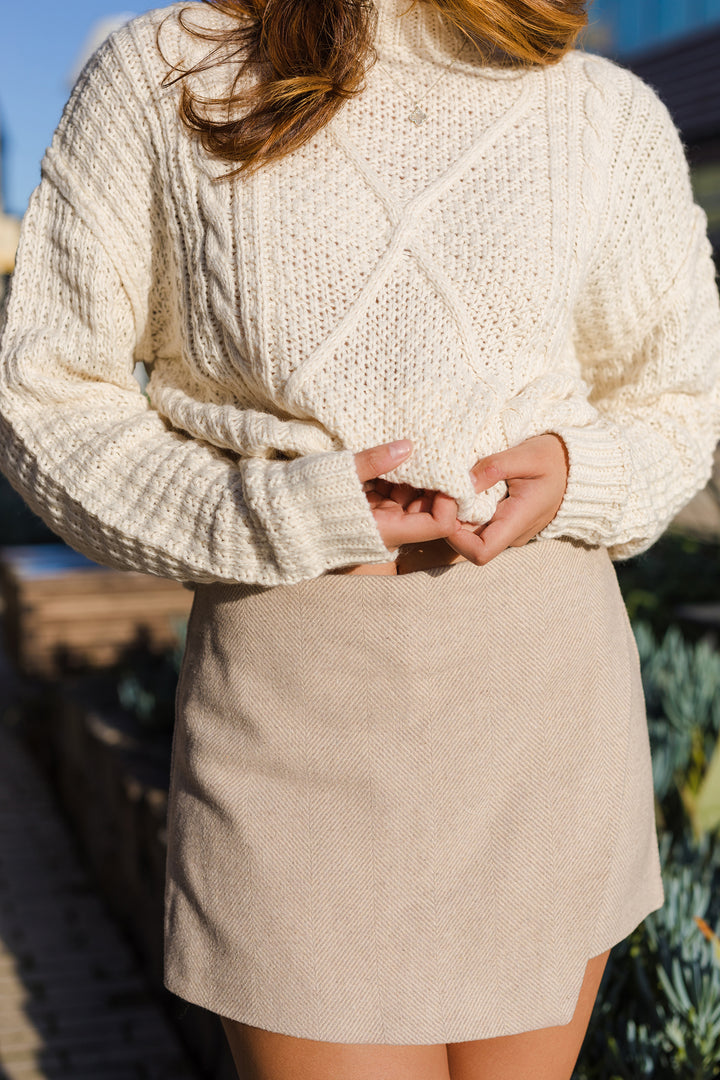 The Always On Time Stone Herringbone Wrap Skort