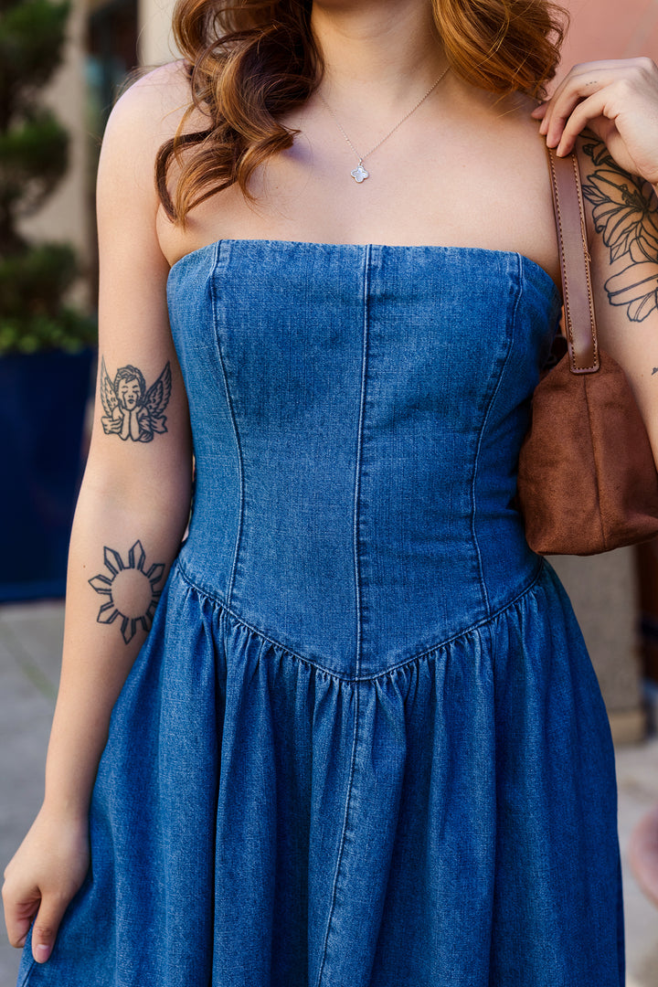 The Nottingham Drop Waist Denim Midi Dress