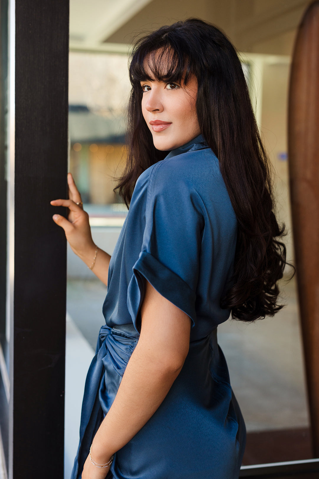 The Meet Me At Midnight Blue Tie Front Midi Dress – Shoppe Miah
