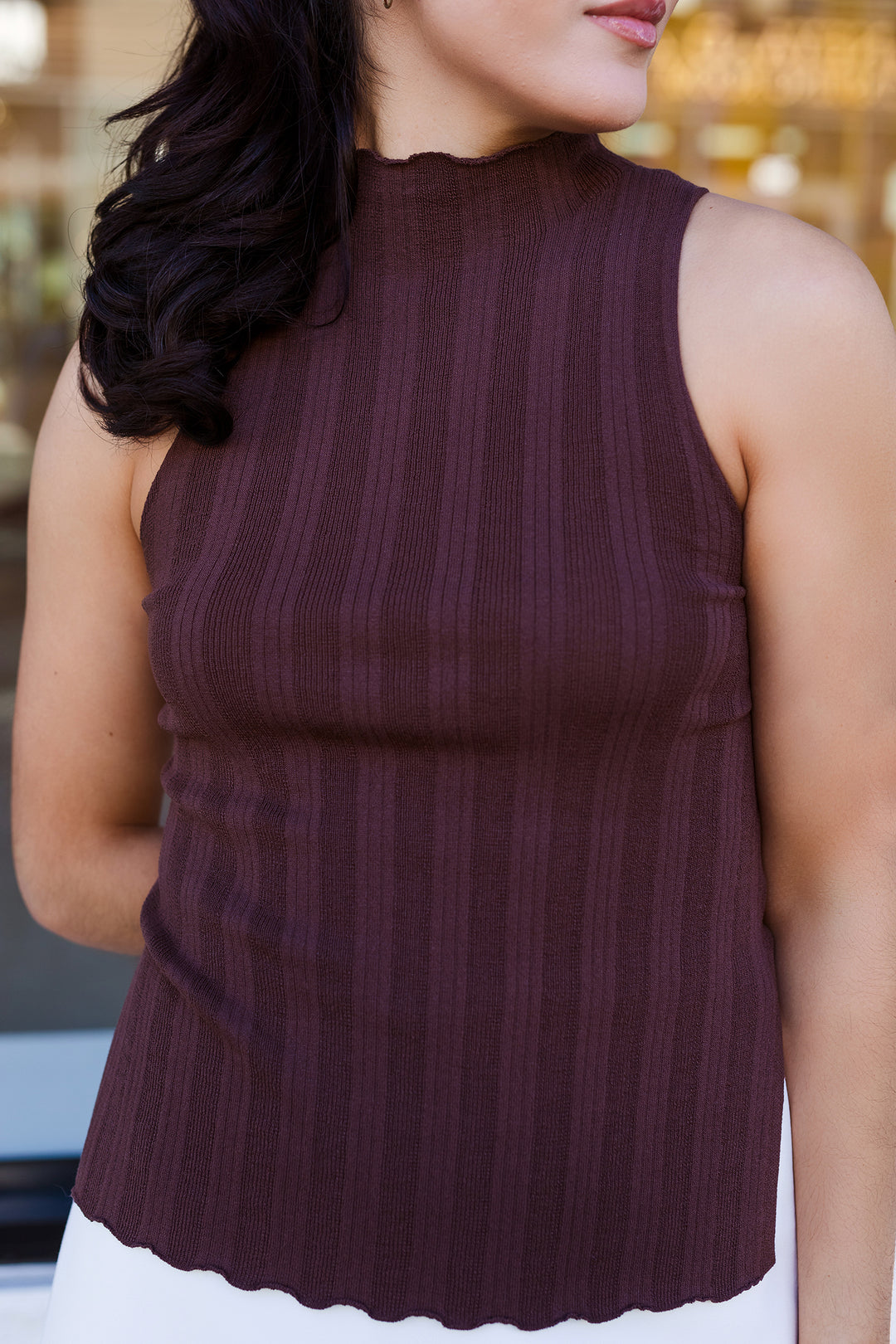 The End Game Brown Side Slit Sweater Top