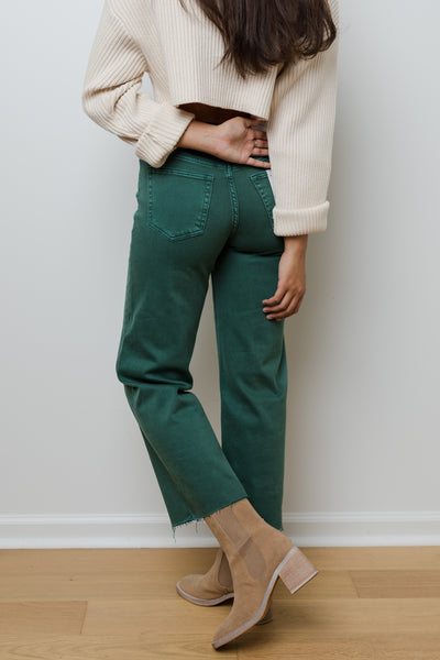 The Mallory Green Wide Leg Raw Hem Jeans
