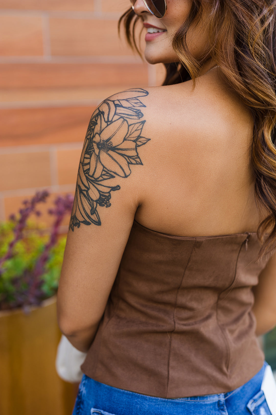 The Neve Suede Strapless Top