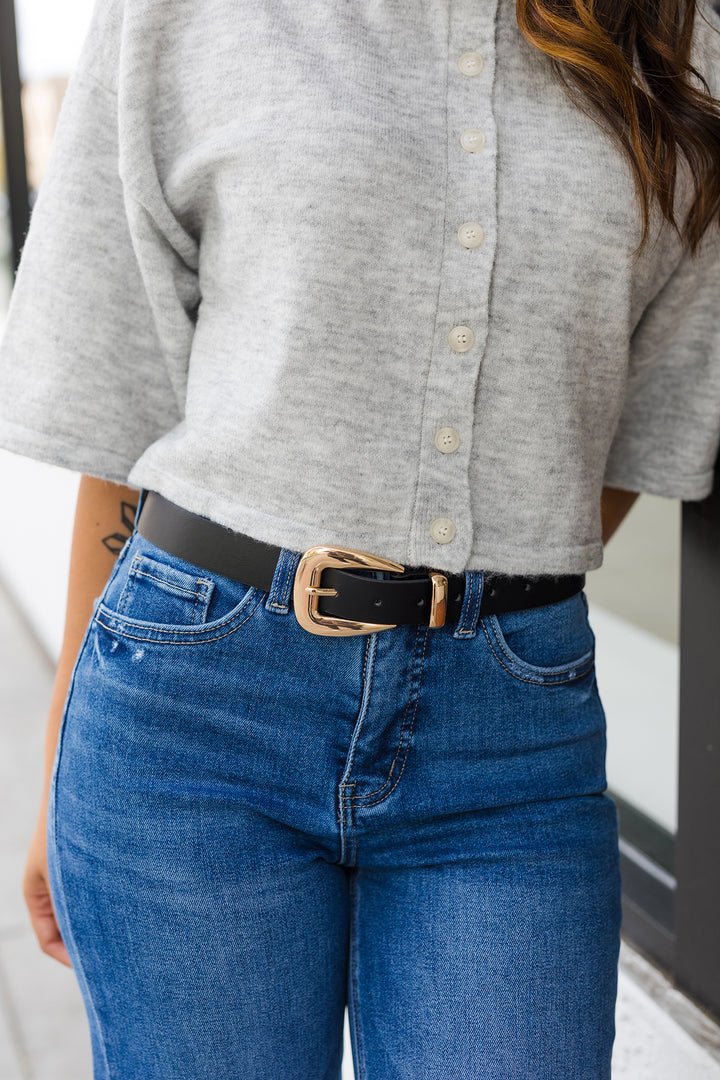 The Black Smooth Faux Leather Belt