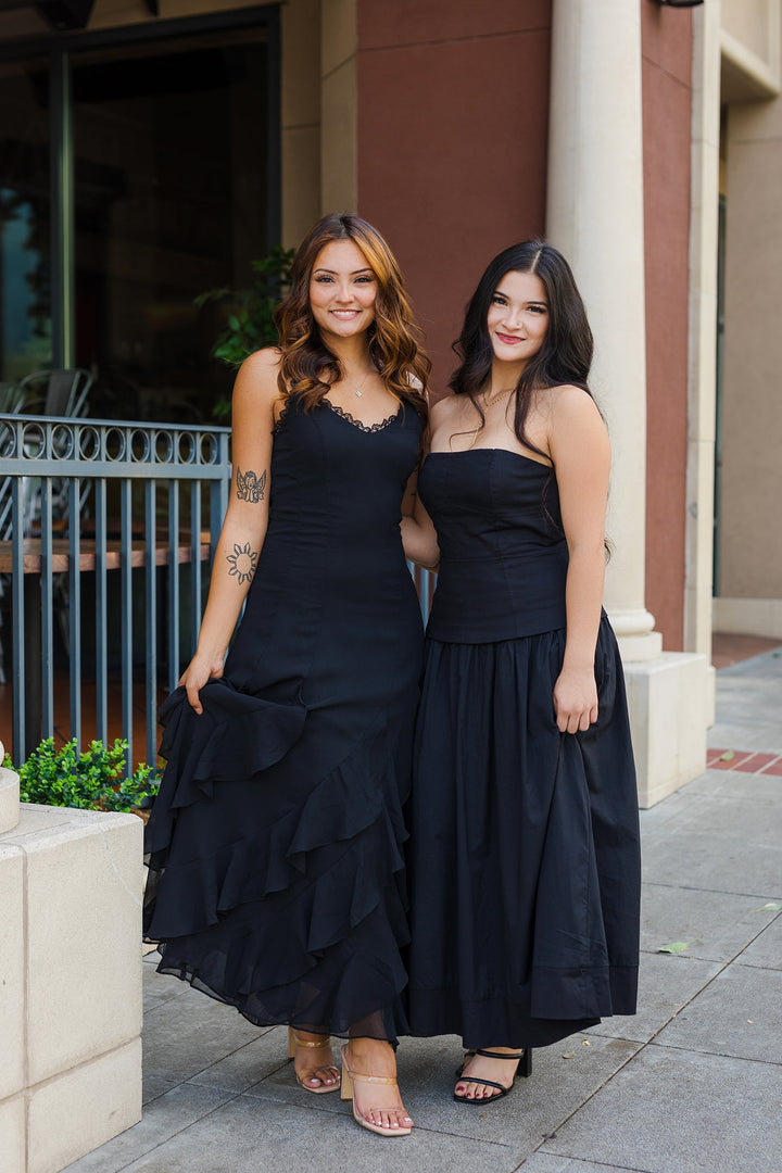 The First In Class Strapless Drop Waist Midi Dress