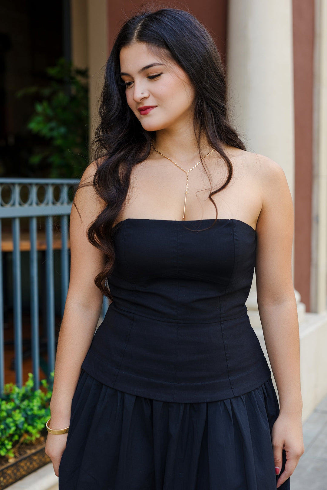 The First In Class Strapless Drop Waist Midi Dress