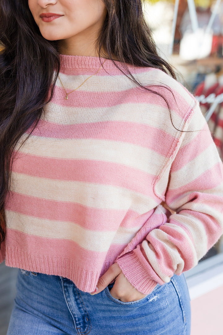 The Pretty In Pink Striped Crop Sweater
