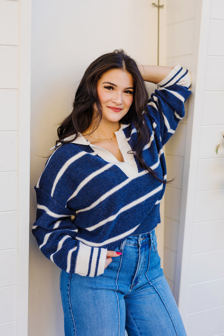 The Marina Striped Soft Knit Collared Sweater
