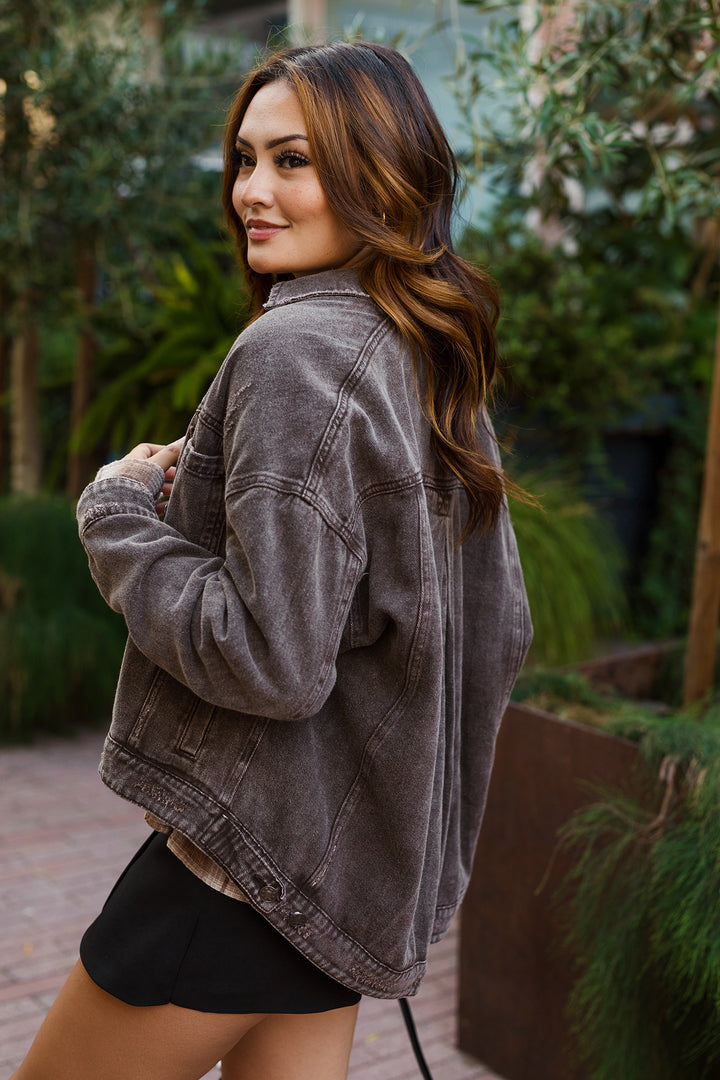 The Forever Young Oversized Pleated Denim Jacket