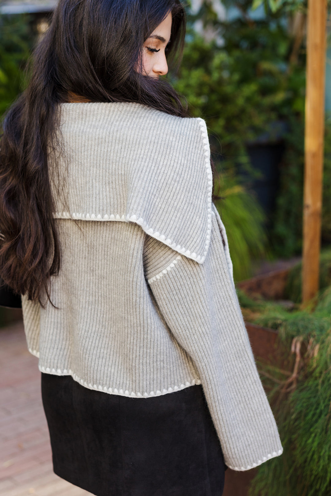 The Tawny Gray Stitch Detailed Sweater Cardigan