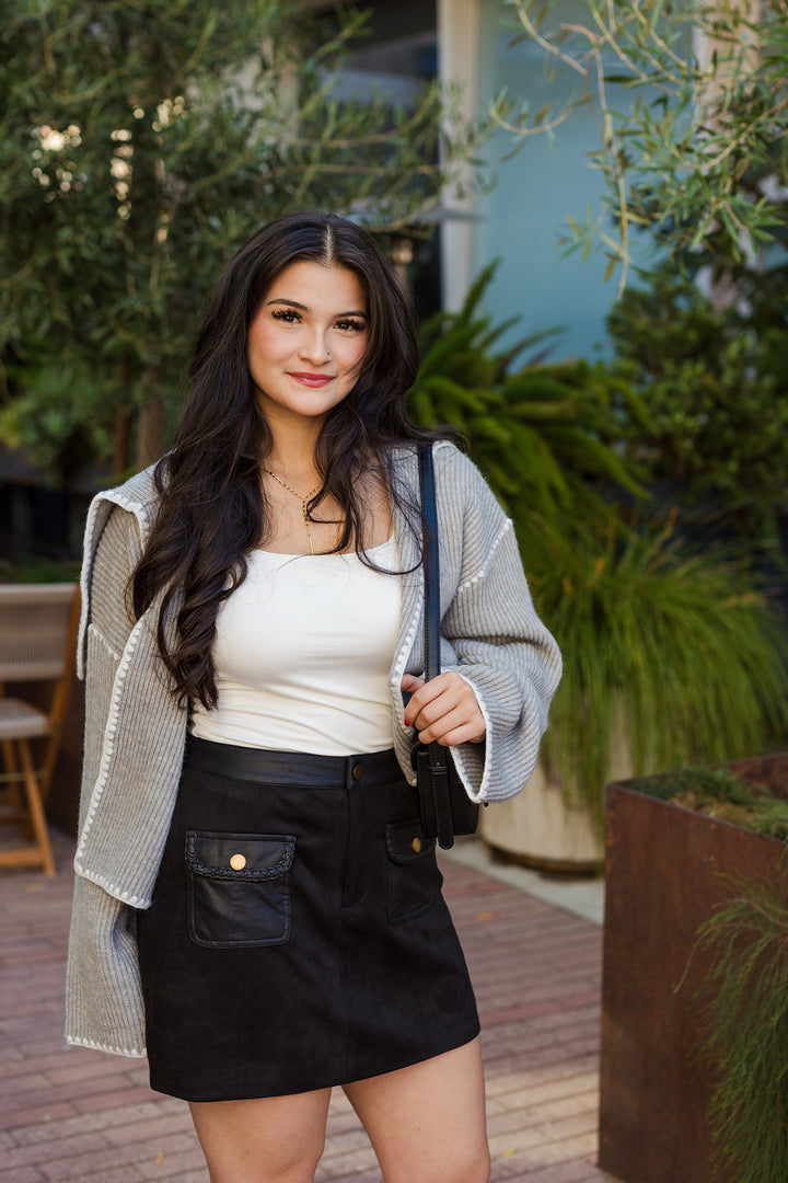 The Tawny Gray Stitch Detailed Sweater Cardigan