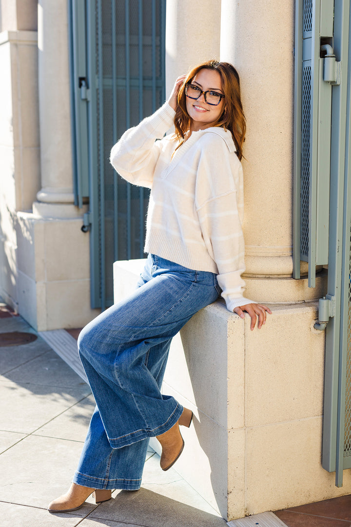 The Marina Striped Soft Knit Collared Sweater