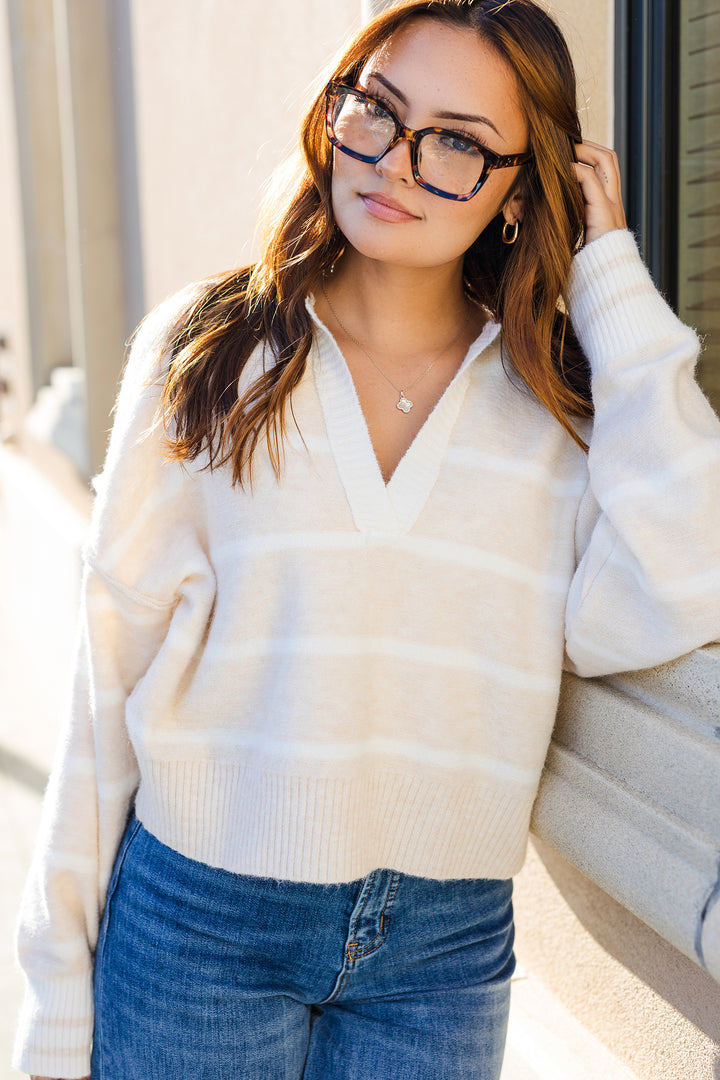 The Marina Striped Soft Knit Collared Sweater