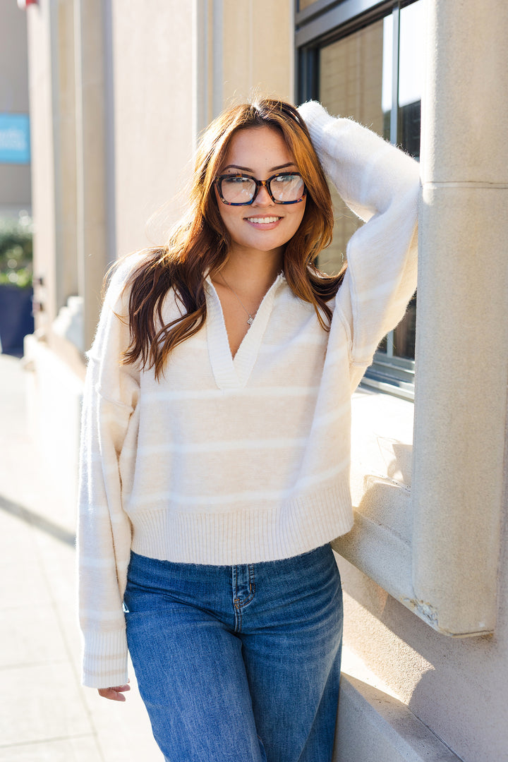 The Marina Striped Soft Knit Collared Sweater