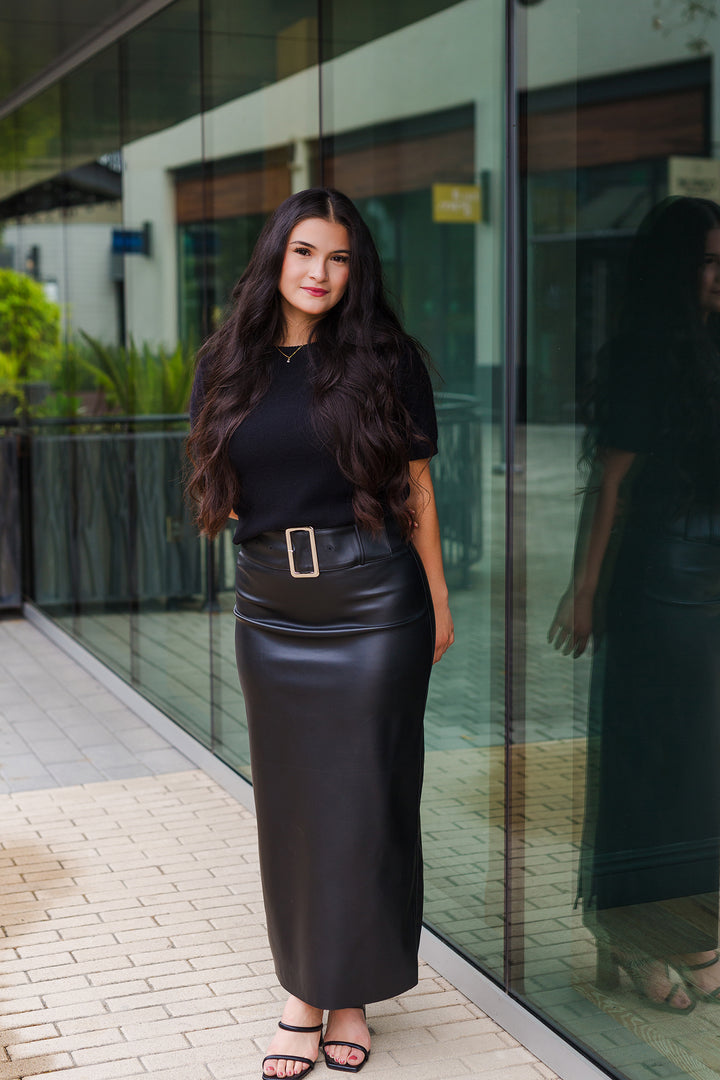 The Rule Breaker Faux Leather Midi Skirt