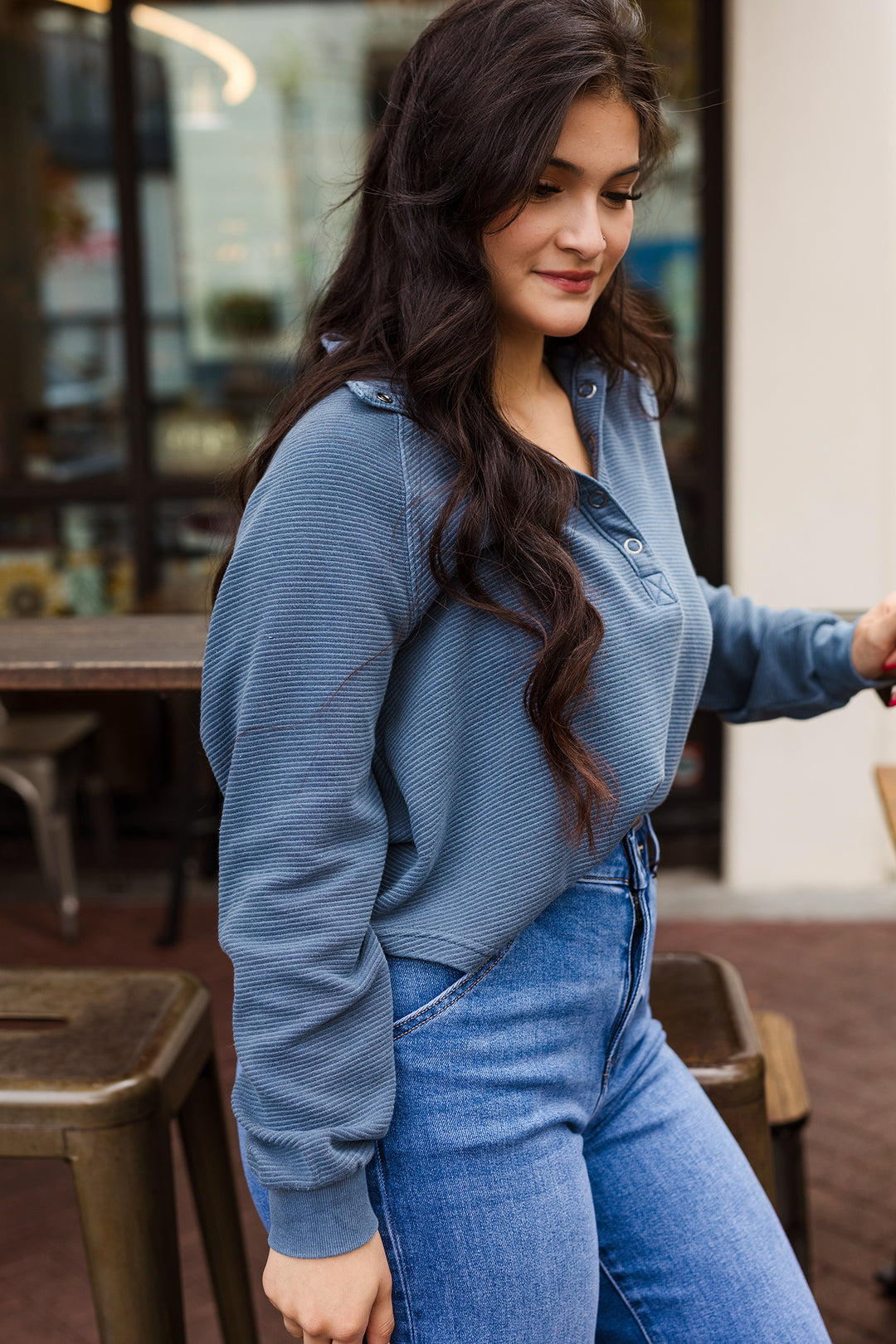 The Crew Snap Front Mock Neck Long Sleeve Top