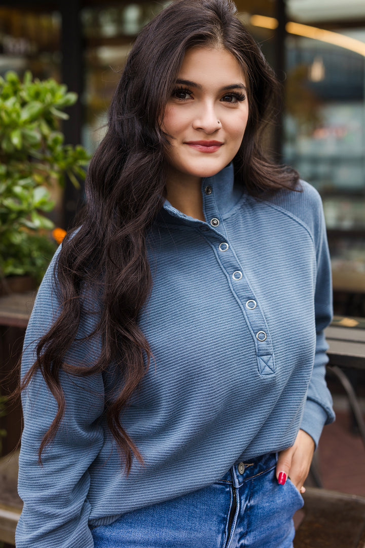 The Crew Snap Front Mock Neck Long Sleeve Top