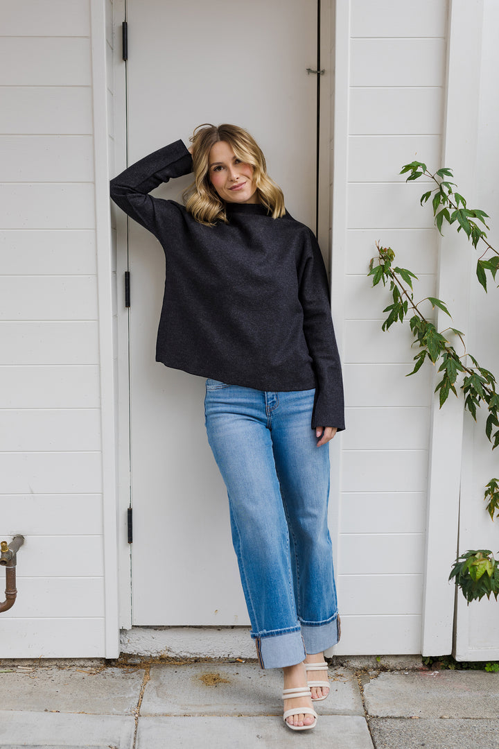 The Might Just Go Charcoal Mock Neck Sweater