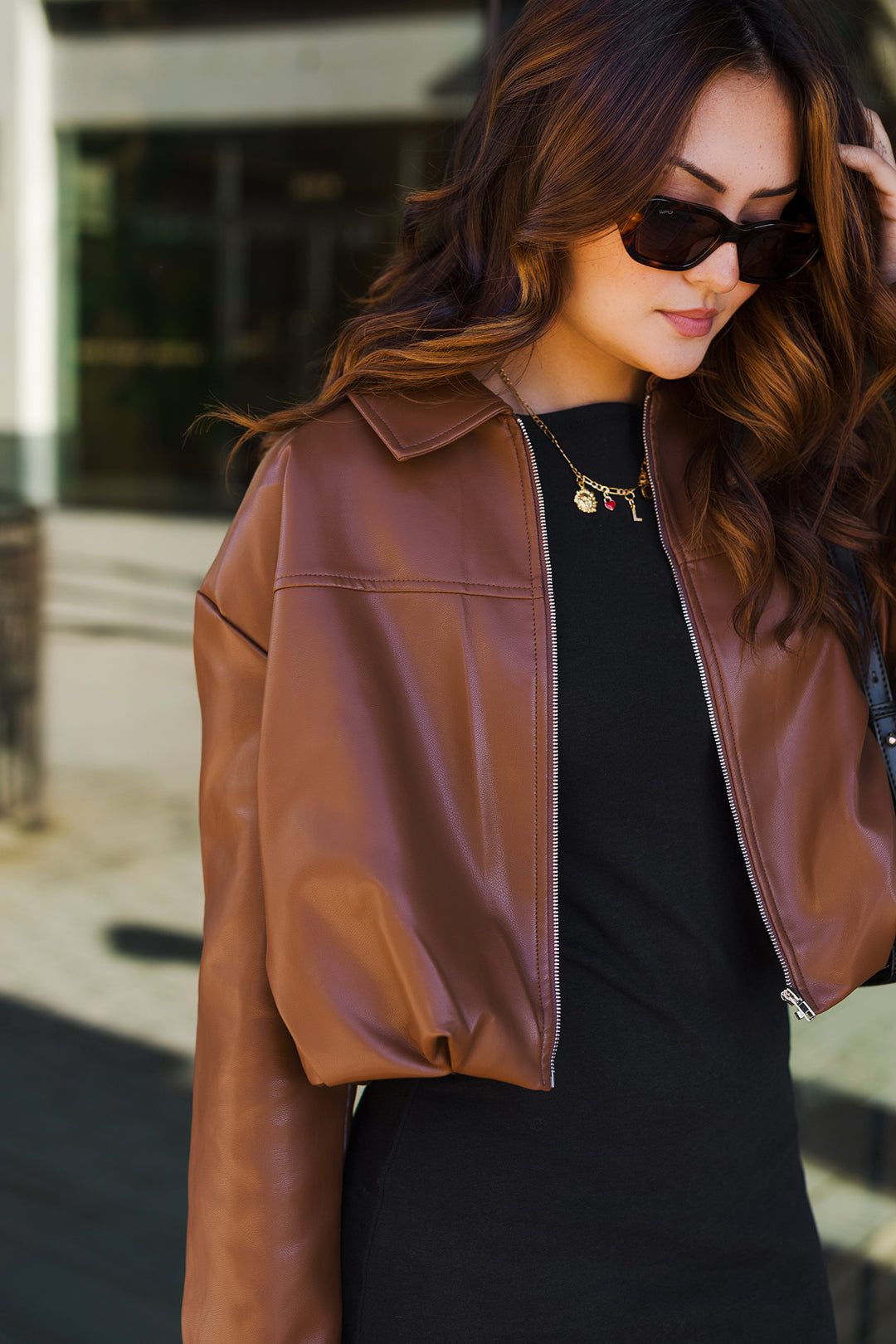 The NYC Faux Leather Brown Cropped Jacket