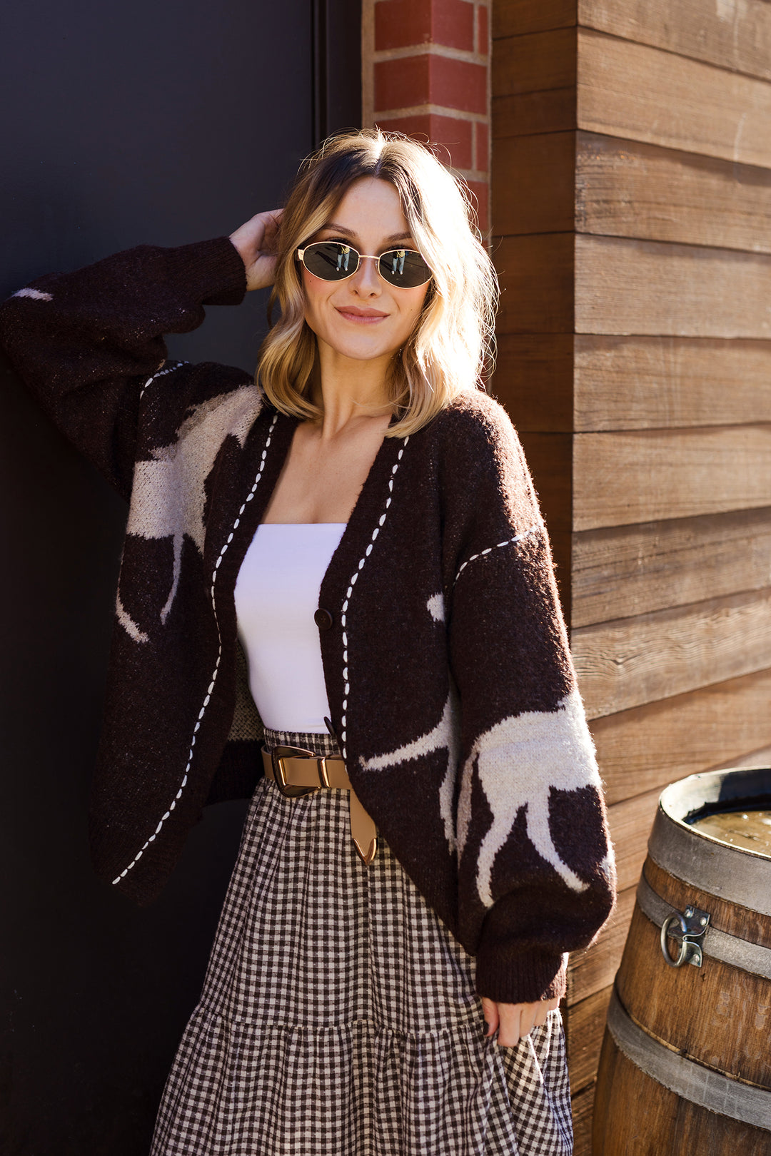 The Nine To Five Chestnut Gingham Tiered Midi Skirt