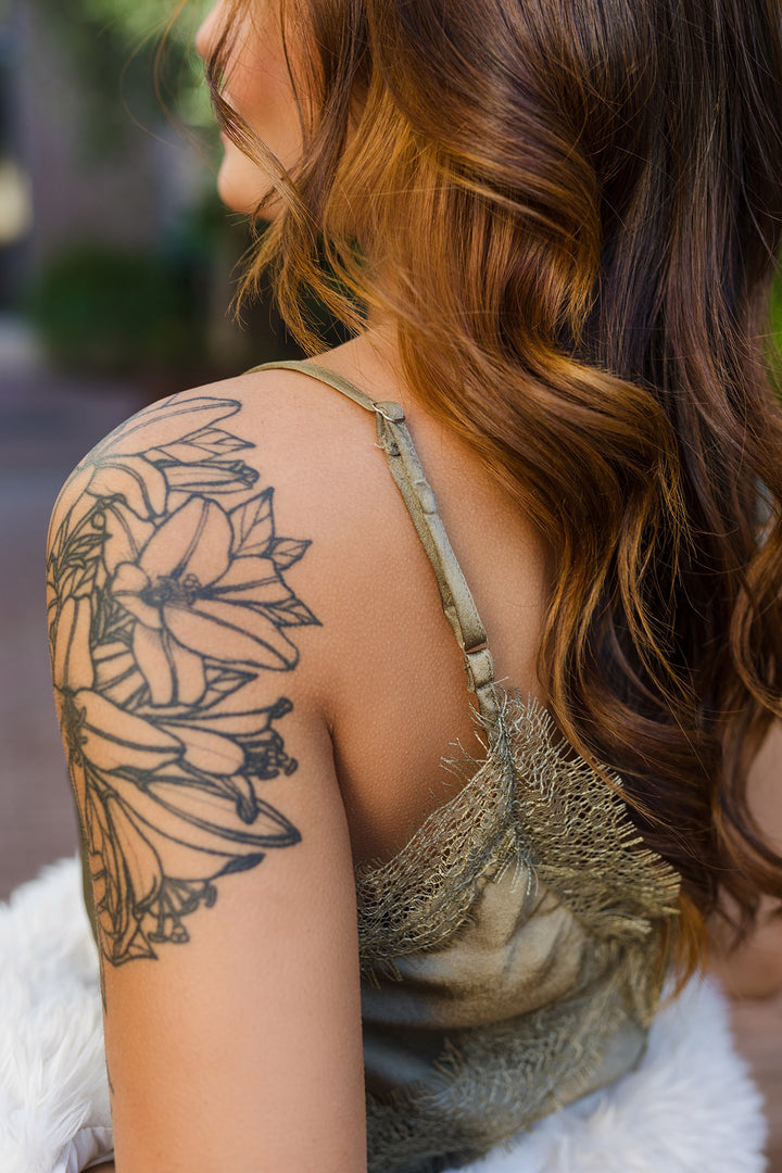 The She's The One Tapenade Satin & Lace Maxi Dress