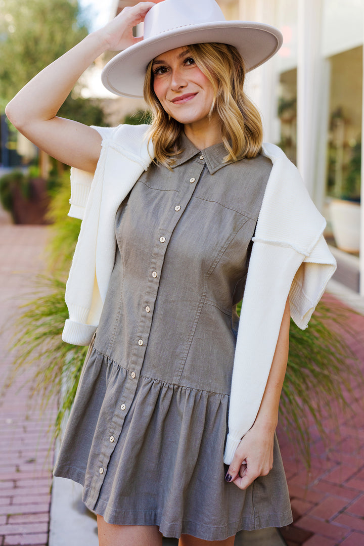 The Lauren Linen Pleated Mini Dress
