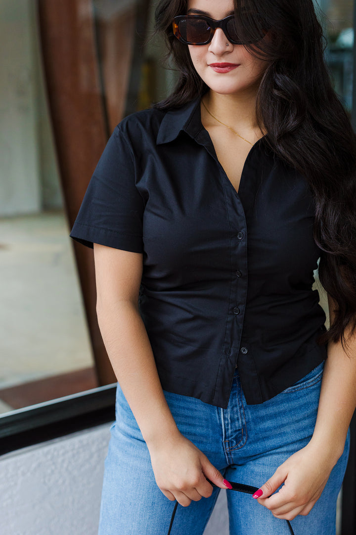 The Saxon White Button Front Top