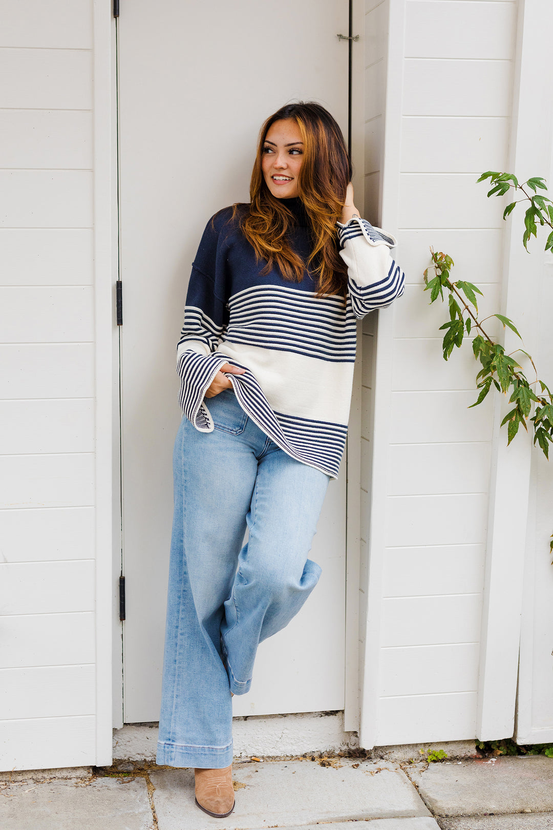 The Boston Contrast Striped Turtleneck Sweater