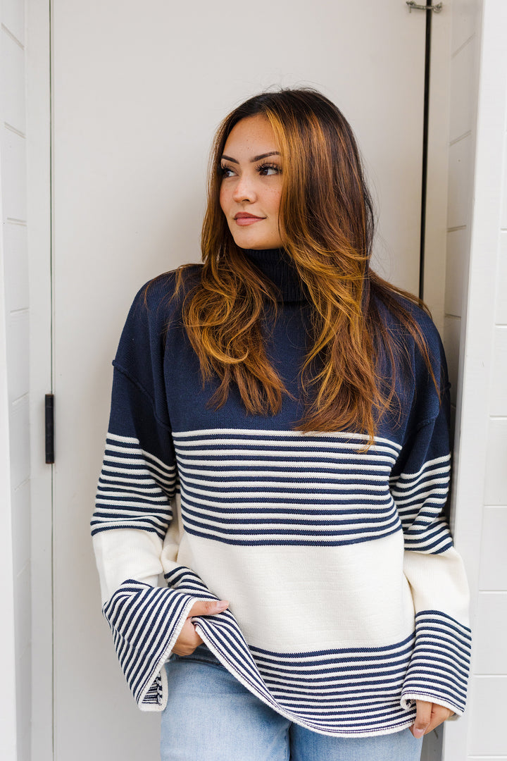 The Boston Contrast Striped Turtleneck Sweater