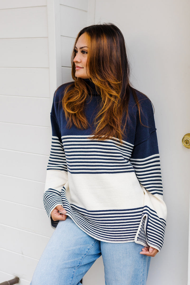 The Boston Contrast Striped Turtleneck Sweater