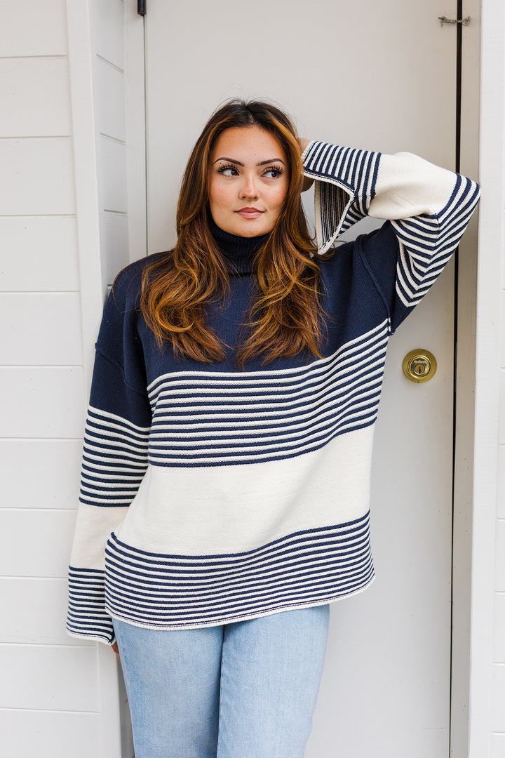 The Boston Contrast Striped Turtleneck Sweater