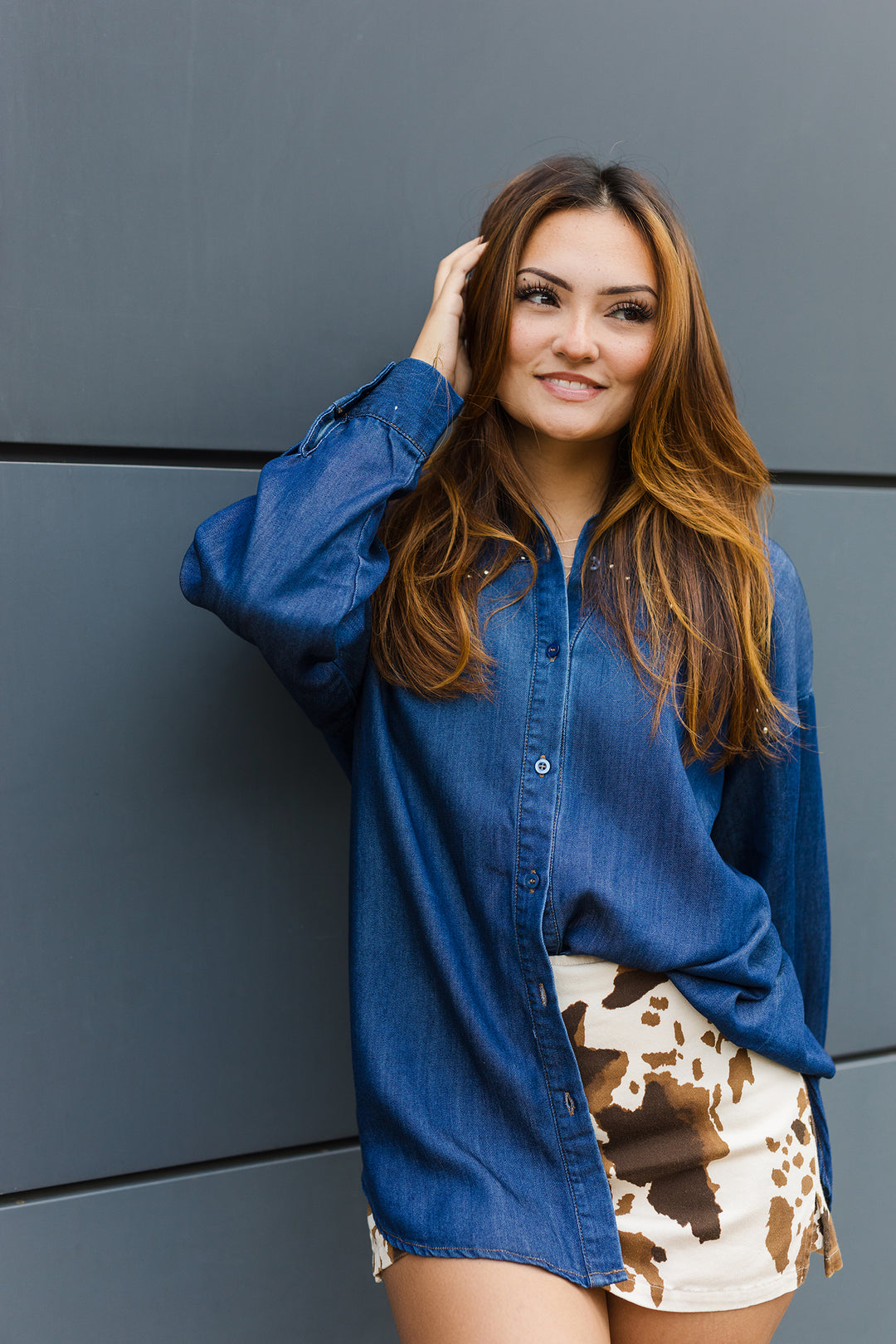 The Meghan Button Down Stud Detail Denim Shirt