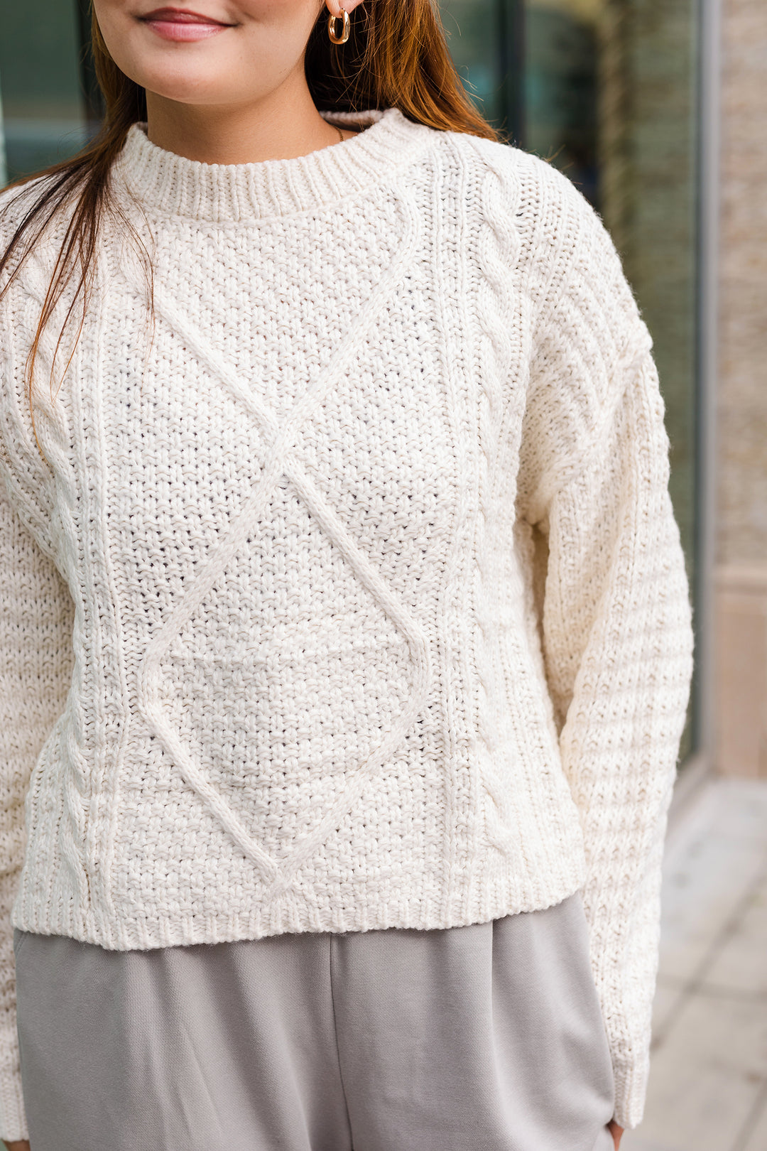 The Carson Cable Front Crop Sweater