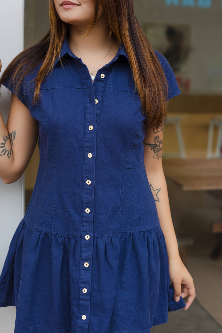 The Lauren Linen Pleated Mini Dress