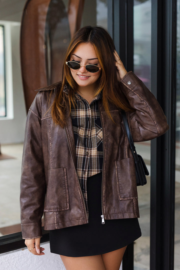 The Rachel Tan & Black Plaid Flannel Shirt