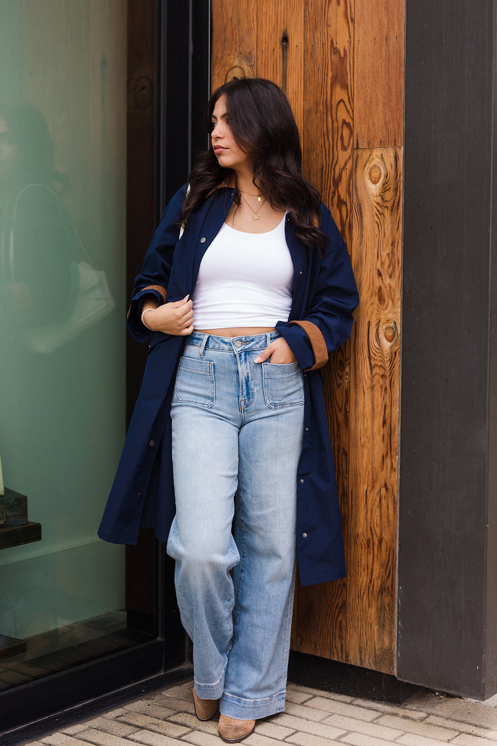 The Clocking Trends Navy Long Trench Coat