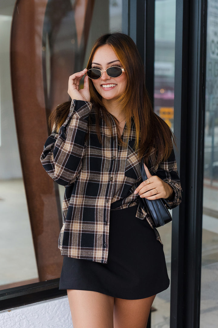The Rachel Tan & Black Plaid Flannel Shirt