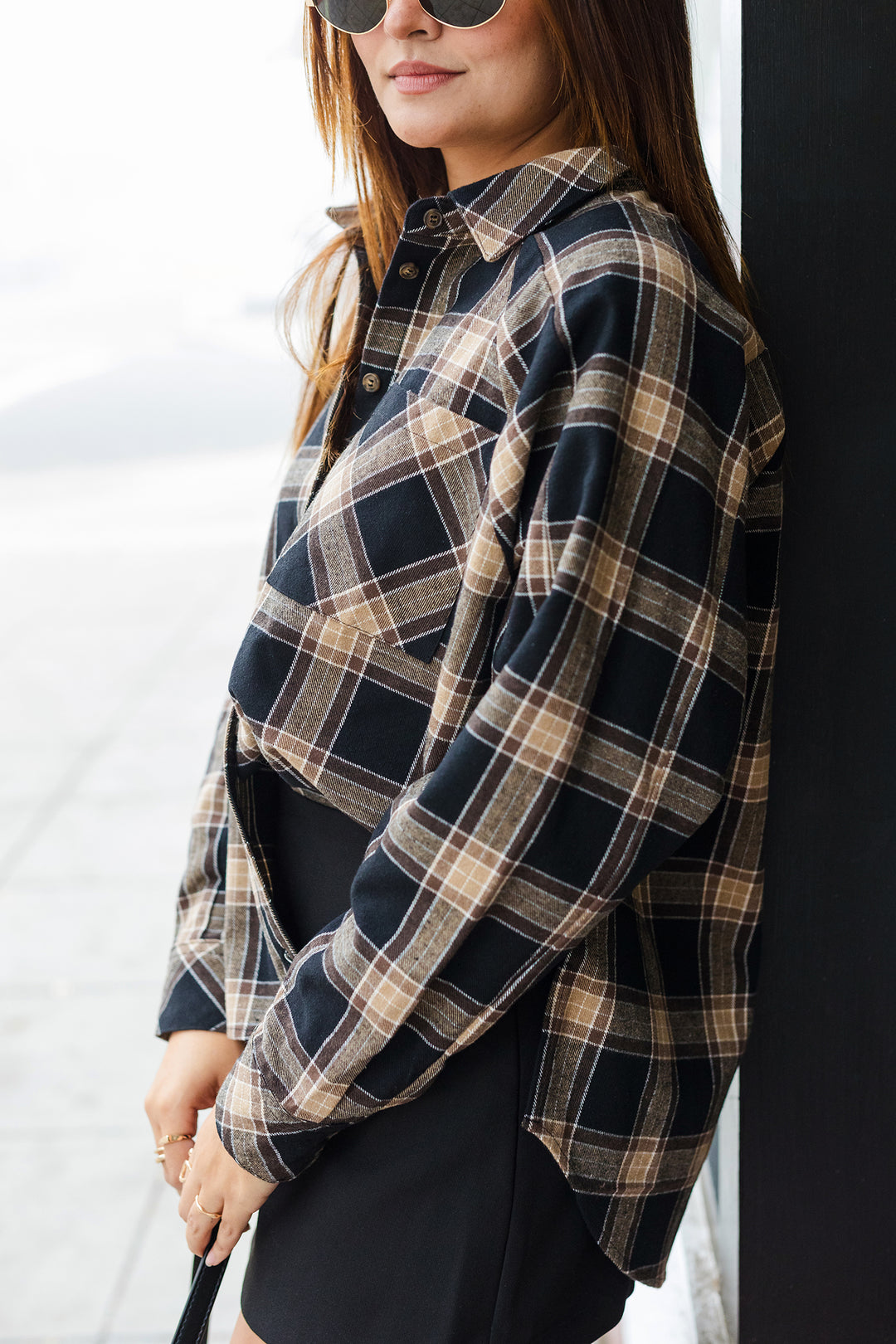 The Rachel Tan & Black Plaid Flannel Shirt
