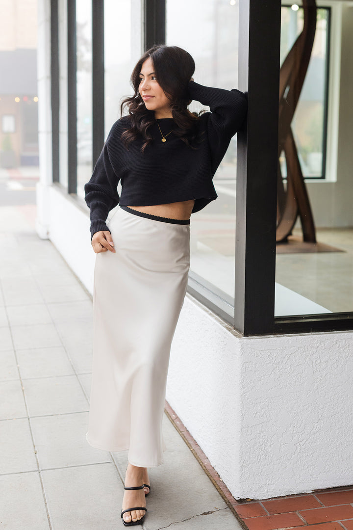 The Ella Champagne Satin Midi Skirt