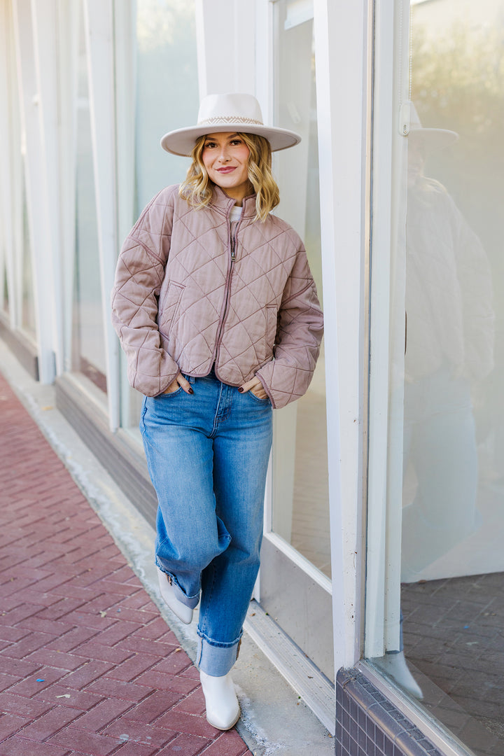 The Break The Chill Mauve Quilted Jacket