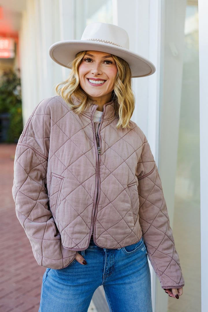 The Break The Chill Mauve Quilted Jacket