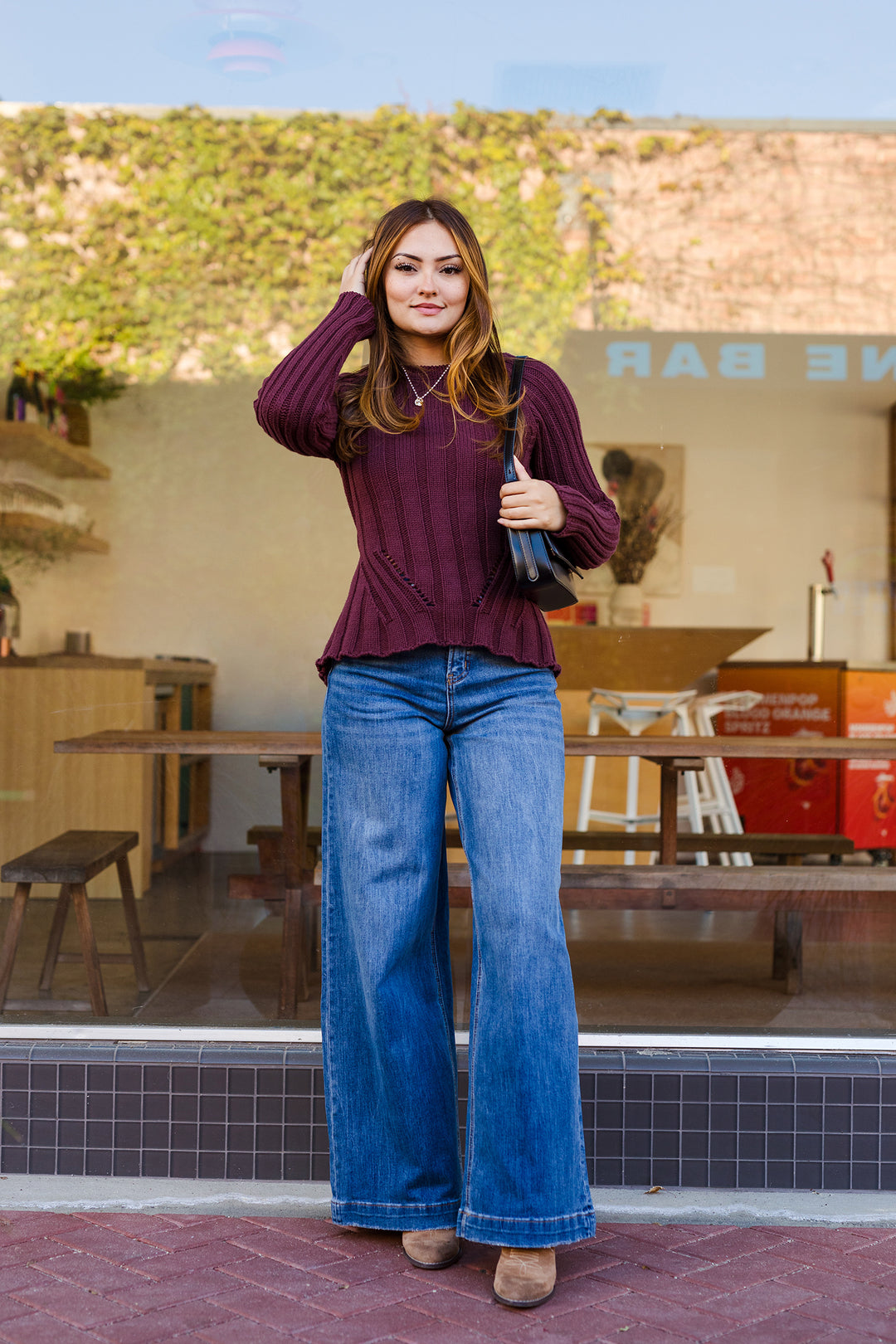 The Just A Peek Burgundy Knit Open Back Sweater