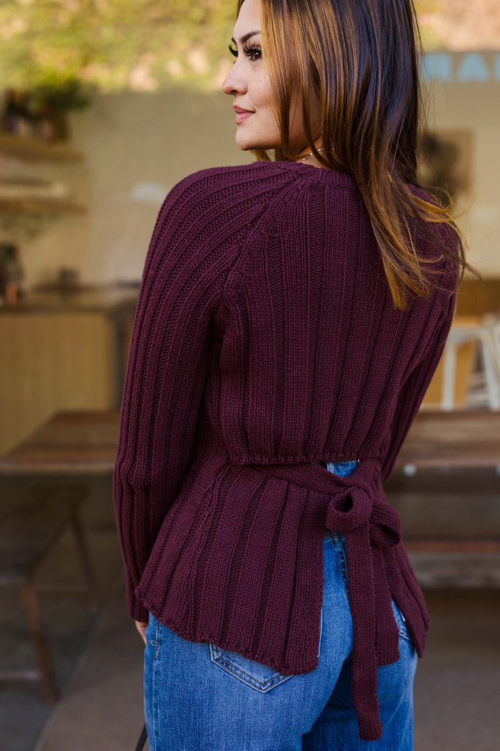 The Just A Peek Burgundy Knit Open Back Sweater