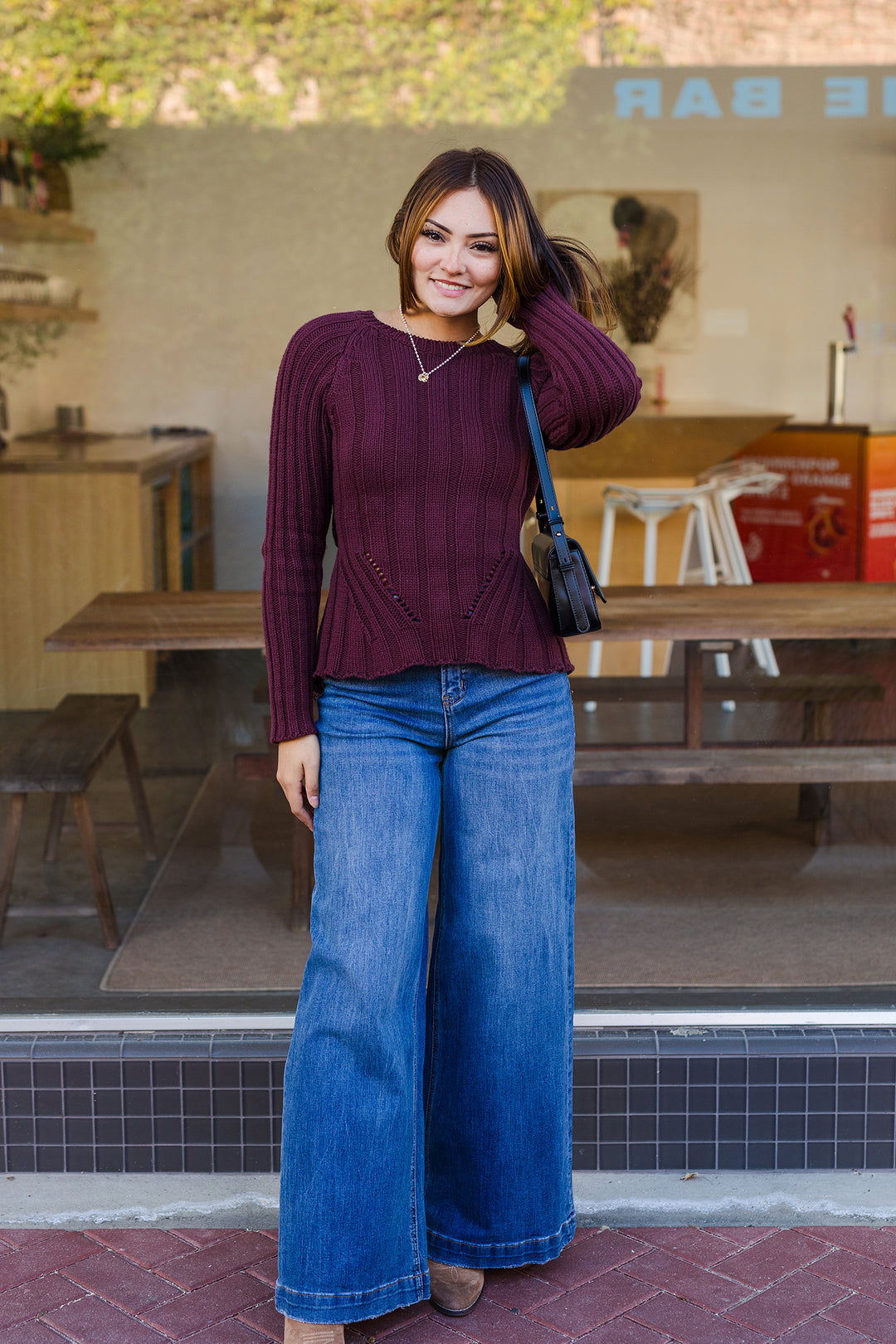 The Just A Peek Burgundy Knit Open Back Sweater