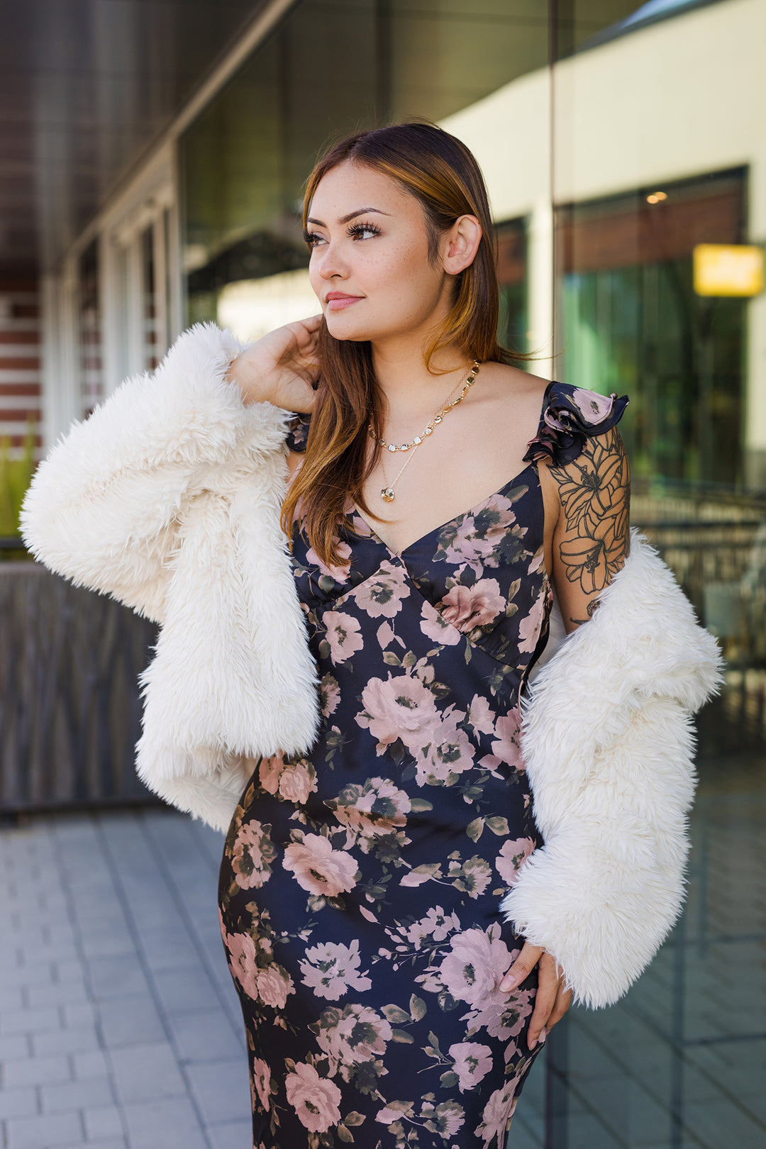 The Ashen Rose Flutter Shoulder Maxi Dress