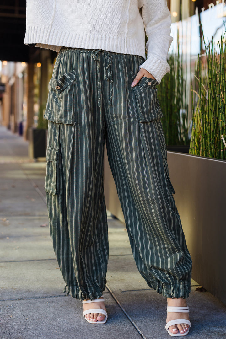 The Olive You Most Striped Drawstring Waist Pants